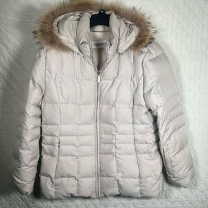 Calvin Klein Down-Filled Real Fur Collar Puffer Coat - Size Large